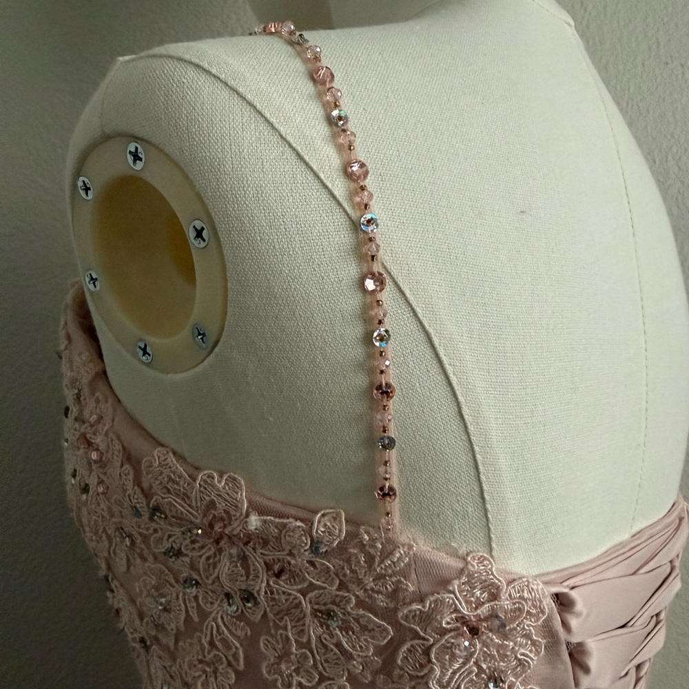 Morilee Blush Pink Lace Tulle formal prom Dress - Size 00 - Beaded Mini - Picture 3 of 8